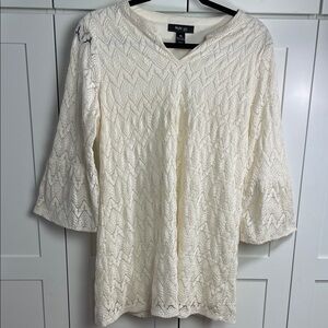 Style &Co. Off White Pointelle Lace Tunic Top Size PM